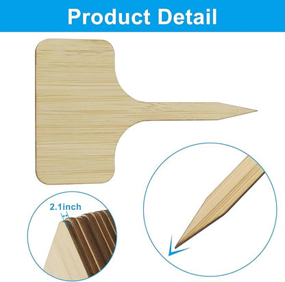 30Pcs Bamboo Plant Tags (6 x 10 cm) T-Type Plant Tags with A Marker Pen, House Plant Labels Garden Markers for Bamboo, Herb, Vegetable