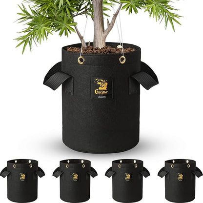 Gorilla 1 Gallon Grow Bags with Reinforced Handles – Thickest 600g, Breathable, BPA-Free Fabric Pot for Garden or Outdoor Planter Use, Promotes Root Health & Drainage – 4-Pack