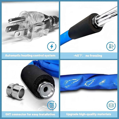 50FT Heated Rv Water Hose Camper Water Drinking Water Safe Garden Hose -45 ℉ With Electrically Heated, Lead And Bpa Free, 3/4" Adapter, Led Plug, For Rv Camper/Home Winter Accessoriesose
