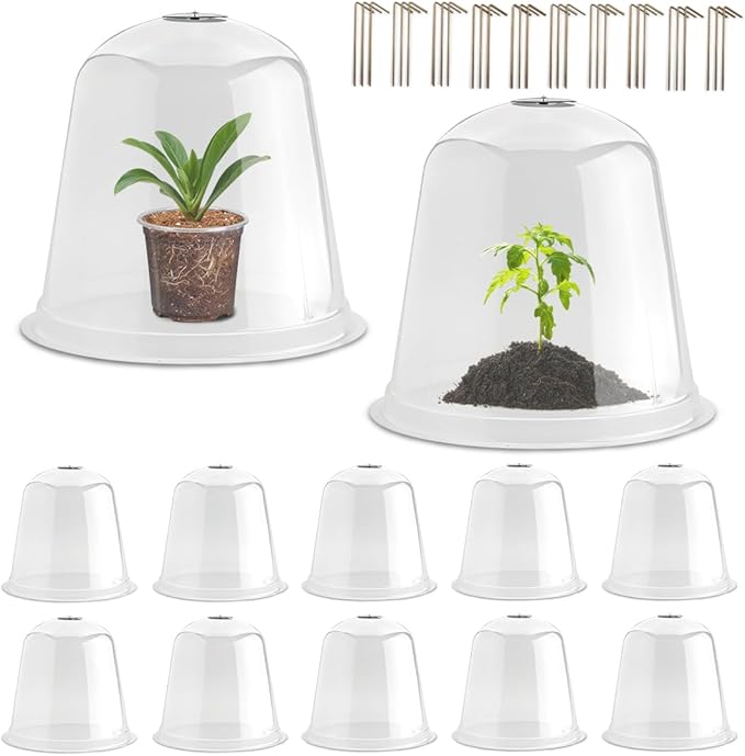 13 Inch Humidity Domes Garden Cloches for Plant Protection 10 Pack, Plant Covers Freeze Protection, Protectors from Animals, Garden Clear Plant Cover with Ventilation Holes
