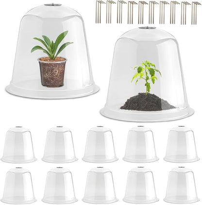 13 Inch Humidity Domes Garden Cloches for Plant Protection 10 Pack, Plant Covers Freeze Protection, Protectors from Animals, Garden Clear Plant Cover with Ventilation Holes