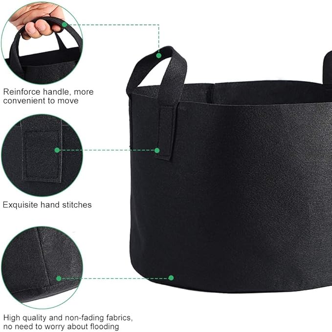 Plant Grow Bag, 1/2/3/5/7/10 Gallon Black Flower Plants Growing Bag, Vegetable Aeration Fabric Planting Pot Container with Handles for Indoor Outdoor Nursery Garden Planting (29 x 41 cm (10 Gallons))