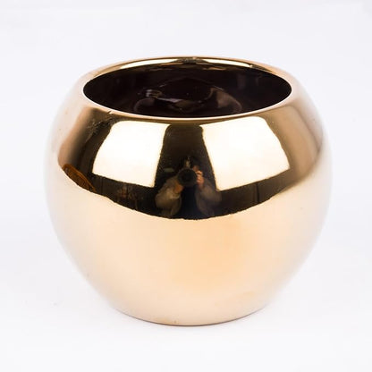 Gold Spherical Ceramic Plant Pots Succulent Small Planter Indoor Modern Round Decorative Indoor-Outdoor Garden Plant Pots with Drainage Holes - Plants Not Included 3.94 x 3.94 x 3.15 Inch