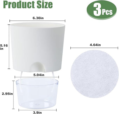 6 Inch Self Watering Planter Pots for Indoor Plants, 3 Packs African Violet Pots with Wick Rope and Visible Reservoir Self Watering Planter for Herb, Houseplants