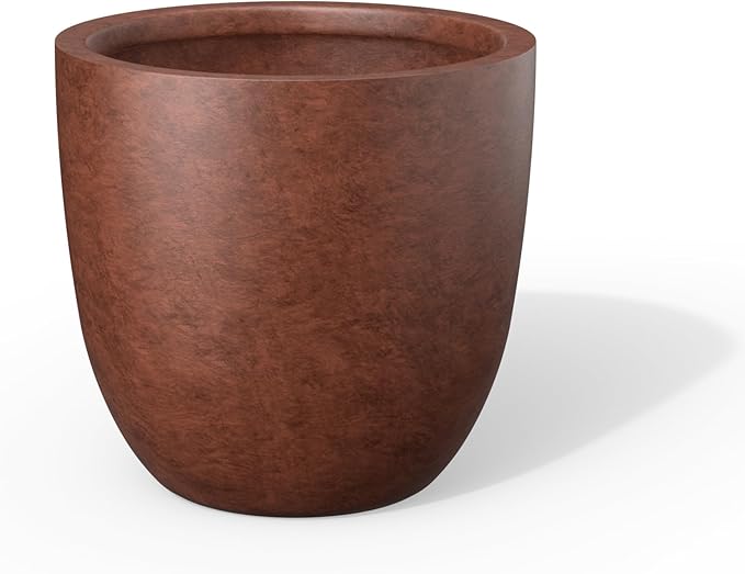 Kante Round Concrete Planter, Large Outdoor Indoor Garden Pots with Drainage Hole, 14-Inch Diameter Flower Pots for Patio, Garden and Home, Rusty