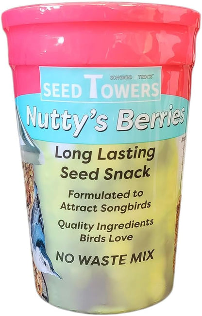 Wildlife Sciences Songbird Treats Seed Tower 2 Packs | Bundle of 2 | 1.5-2 lb Seed Log Towers for Wild Birds (Nutty's Berries 2 Pack)