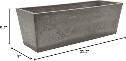 Arcadia Garden Products U65CT Plastic/Stone/Wood Composite Simplicity Window Box, No Drainage Hole (Drillable), Patio Plant Container, Indoor Outdoor Planter, 25.5" x 9, Cement Color