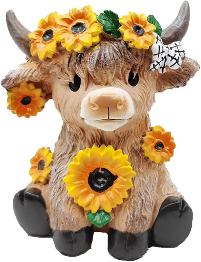Highland Cow Planter, 4.3 Inch Resin highland cow figurine, Animal Pots With Drain, Cute Cow Planter Pots,Storage Containers For Outdoor Indoor Backyard Balcony Planters Home Garden Decor Gifts