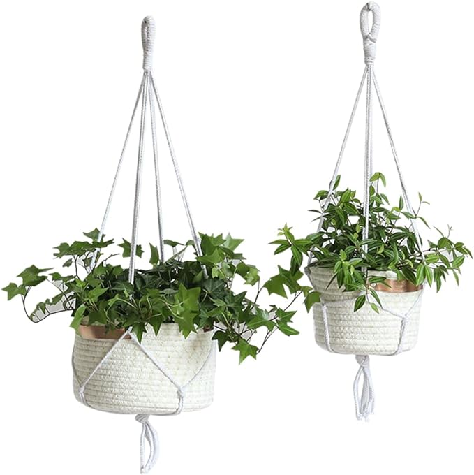 2Pack Hanging Flower Pots Plant Hangers,Wedding Party Birthday Gift Storage Baskets Home Garden Hanging Planter, Waterproof Lining Hydroponic Plant Pot-Glitter White