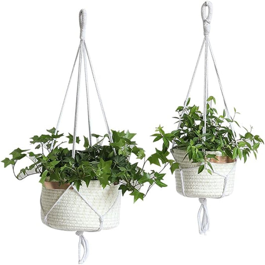 2Pack Hanging Flower Pots Plant Hangers,Wedding Party Birthday Gift Storage Baskets Home Garden Hanging Planter, Waterproof Lining Hydroponic Plant Pot-Glitter White