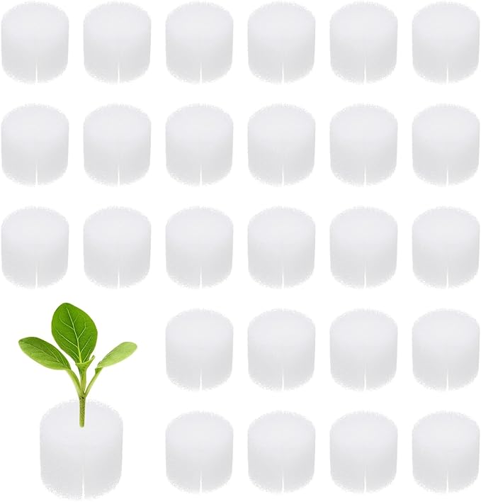 50-Pack Hydroponics Sponges, 0.98 Inch Growing Media Cylindrical Sponges for Planting Gardening Tool/Grow Seedlings/Home Vegetable Flower, Soilless Cultivation Seedling [White]