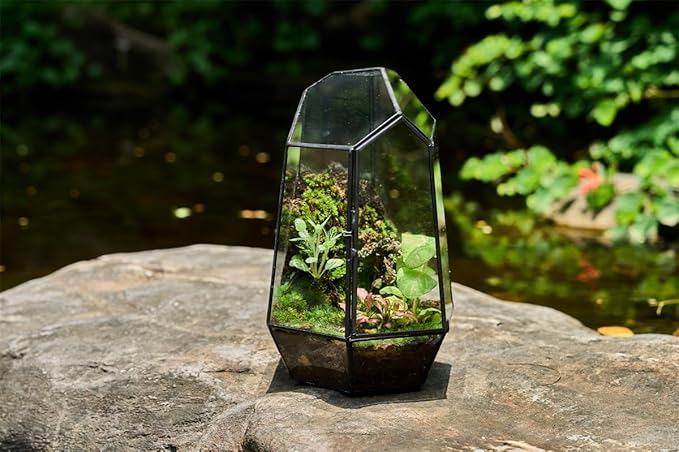 FISCRAT Metal Geometric Glass Planter | 7.9 * 6.9 * 9.8inch Rust-Proof Indoor/Outdoor Planter for Succulents, Air Plants | Space-Saving Vertical Design,a for Apartment Living and Plant Lovers