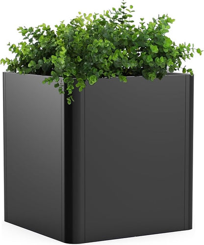Metal Square Planter Box, Galvanized Steel Planters for Outdoor Plants, 20"x 20"x 21" Black Large Outdoor Planters with Drainage Hole for Porch/Patio/Garden