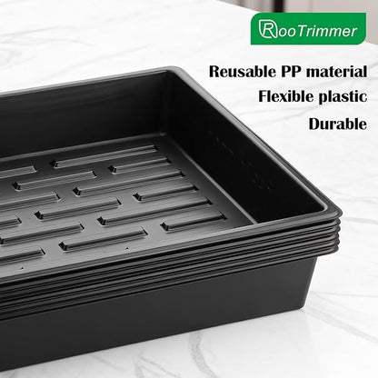 20 Pack Nursery Pots Trays (16.5"x13.2"x2.8"), Plastic Seed Starter Trays, Durable Carrying Seedling Starter Tray, Reusable Tray for Planting and Collecting Drainage Water (Black)