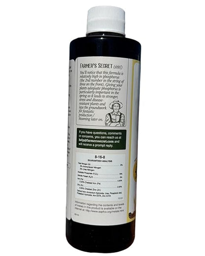 Farmer's Secret Spring Booster Fertilizer (8oz) - Super Concentrated 8-16-8 Formula - Formulated for Spring Application on All Types of Plants - Perfect Blend of Nutrients for Early Season Development