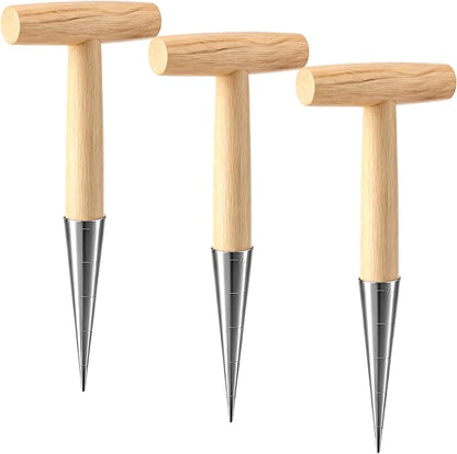 Jerify 3 Pack Hand Dibber Garden Tool 5 Inches Seed Planter with Wood Handle Hole Digger Tool Seed Dispenser for Planting Small Seeds Seedlings Sowing Seeds Transplanting Plants Planting Bulbs