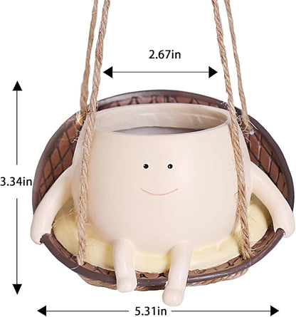 NINIPAPA Hanging Swing Chair Planter Pot Smile Face Plant Pot for Indoor Outdoor Plants Cute Head Flower Pots for Succulent String of Pearls Unique Gift on Mother's Day, Birthday, Christmas