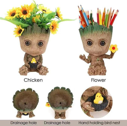 Face Planters Pots Head Planter,Succulent Planter Cute Plants Flower Pot with Hole Pen Hold for Home Garden (Groot Flower Pot)
