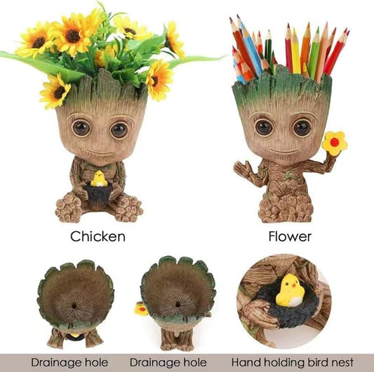 Face Planters Pots Head Planter,Succulent Planter Cute Plants Flower Pot with Hole Pen Hold for Home Garden (Groot Flower Pot)