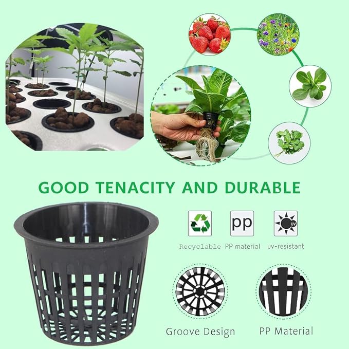 50 PCS 3 Inch Heavy Duty Net Pots,Hydroponic Cups,Garden Slotted Mesh Net Cups,Plant Nursery Net Pots for Hydroponics