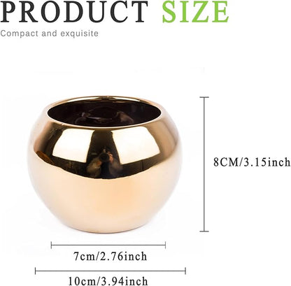Gold Spherical Ceramic Plant Pots Succulent Small Planter Indoor Modern Round Decorative Indoor-Outdoor Garden Plant Pots with Drainage Holes - Plants Not Included 3.94 x 3.94 x 3.15 Inch