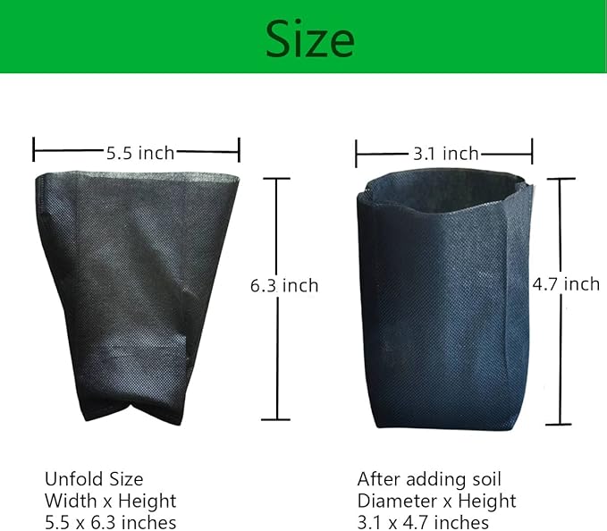Gardtree 200PCS 5.5×6.3 Inch Breathable Plant Grow Bags - Biodegradable Non-Woven Plant Seedling Pots for Seed Starting, Indoor/Outdoor Vegetables, Herbs, Flower | Easy Transplant, Space Saving, Black