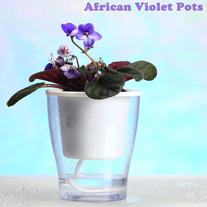 5-Pack 5.1 Inches Clear Self-Watering Planters African Violet Pots Plastic Wicking Flower Pots for Indoor Plants, Herbs, African Violet, Ocean Spider Plant, Orchid Garden Pot