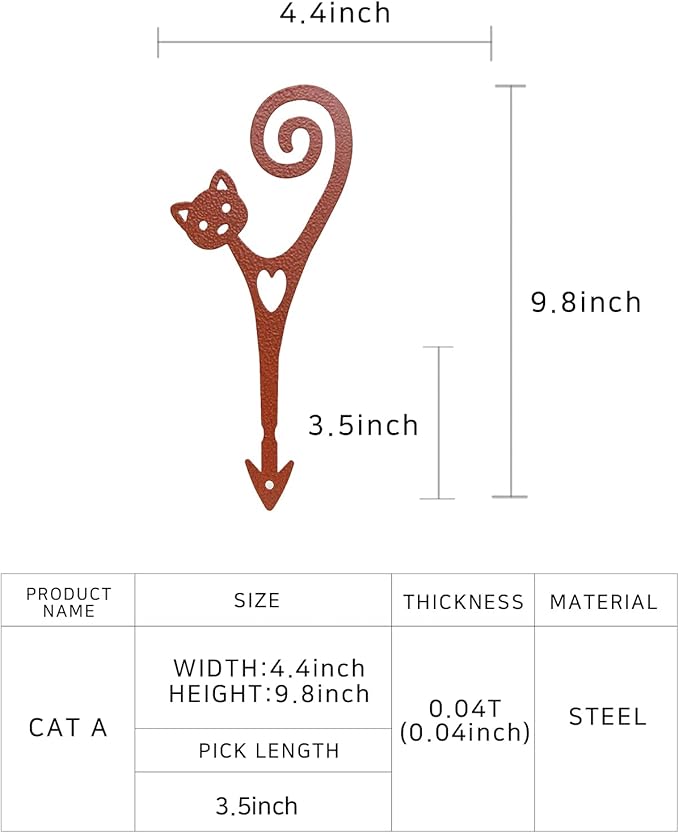 Cat Garden Stake A – Powder-Coated Metal Plant Pick & Cute Decor for Indoor & Outdoor Planters and Gardens