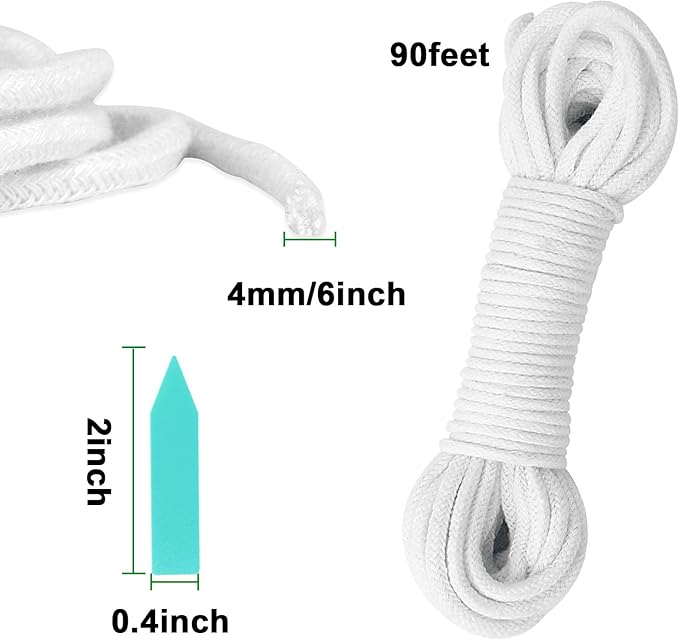 90 Feet 1/6 Inches Self Watering Wick Cord String Cotton Rope for DIY Plant Automatic Watering Device(90)