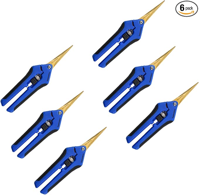 6 Packs Garden Pruning Shears with Curved Blades Trimming Scissors, Gardening Hand Pruning Snips Titanium Coated Precision Bonsai Pruning Shears, Convenient Flower Cutters(Blue)
