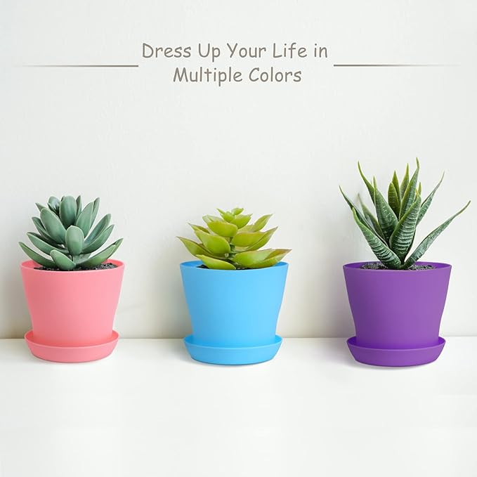 20 Pack Plastic Planters 4 Inch Plant Flower Pot with Trays, Seedlings Nursery Pots Planter Flower Container Seed Pots for Seedling, Transplanting, Cutting, Assorted 10 Colors