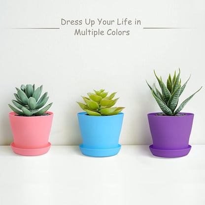 20 Pack Plastic Planters 4 Inch Plant Flower Pot with Trays, Seedlings Nursery Pots Planter Flower Container Seed Pots for Seedling, Transplanting, Cutting, Assorted 10 Colors