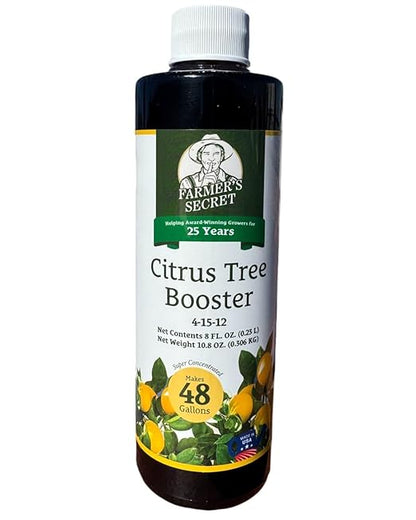 Farmer's Secret Citrus Tree Booster Fertilizer - Super Concentrated - Formulated for All Citrus Trees Including All Types of Lemons, Limes, and Oranges - Outdoor and Indoor / Container Trees (8oz)