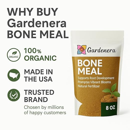 𝐁𝐄𝐒𝐓𝐒𝐄𝐋𝐋𝐄𝐑 Organic Bone Meal Fertilizer by Gardenera (4-12-0 NPK) All-Natural Plant Food Source of Nitrogen and Phosphorus for Bulbs, Gardens, Potted Plants, Trees, and Shrubs [8 OZ]