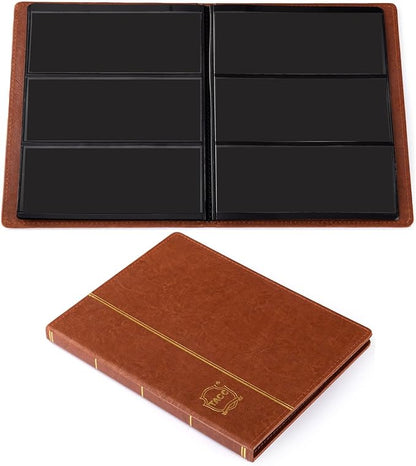 Ettonsun Leather 60-Pocket Paper Money Album Currency Holders for Collectors Collection Supplies Holder Book for Travel Bill Banknote Stamp Storage Display with 10 Collecting Pages (Brown)