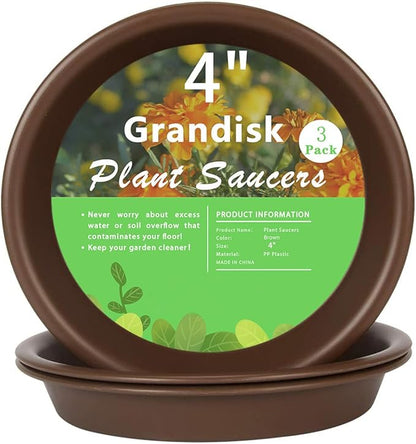 Plant Saucer 4 inch, Large Planter Durable Thicker Plastic Plant Trays for Indoors and Outdoor, Plant Saucer Drip Trays,Brown (4" - 3 Pack)