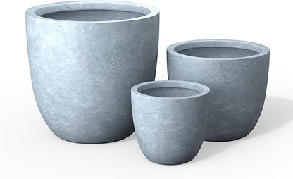 Kante Round Concrete Planter Set of 3, Large Outdoor Indoor Plant Pots with Drainage Hole, 10/14/18-Inch Diameter Flower Pots for Patio, Garden and Home, Slate Gray