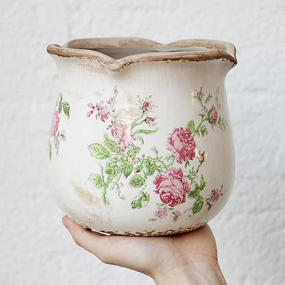 Ceramic Pots for Plants, Vintage Plant Pot with Drainage Hole, 6.11in. Planter for Indoor Plants, Crackle Glaze Finish Flower Pot, Perfect Tuscan Ceramic Planter for Gardening, Rose Floral