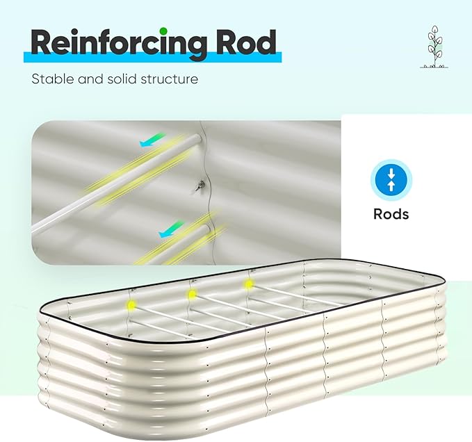 Quictent Galvanized Raised Garden Bed Kit Tall, 6x3x1.5 ft Oval Large Planting Box Strengthened by Crossbar, for Vegetables Outdoor, Beige