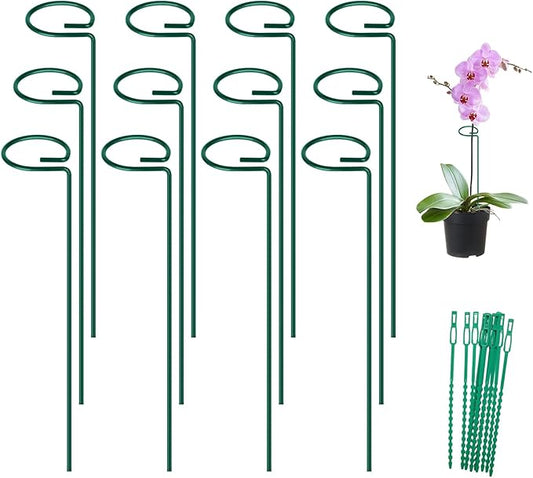FEED GARDEN Plant Support Stakes 36" - 12 Pack Metal Garden Stakes with 24 Twist Ties for Tomatoes, Roses, Flowers & Vegetables