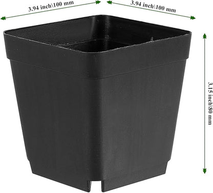 150PCS 4 Inch Square Nursery Plant Pots, Plastic Plant Seedling Pots with Drainage Holes, Black Plant Seedling Pots for Starting Seedlings or Garden Plant