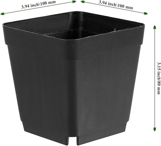 150PCS 4 Inch Square Nursery Plant Pots, Plastic Plant Seedling Pots with Drainage Holes, Black Plant Seedling Pots for Starting Seedlings or Garden Plant