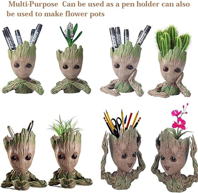Mikayoo Flower Pot - Succulent Planter Pot, Pen or Pencil Holder or Planters with Drainage Hole Perfect for a Tiny Succulents Plants Christmas Birthday Gift (4 Styles in 1)
