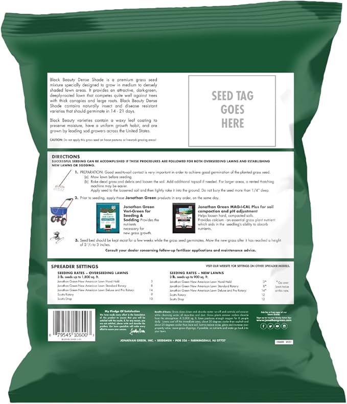 Jonathan Green (10600) Black Beauty Dense Shade Grass Seed - Cool Season Lawn Seed (3 lb)