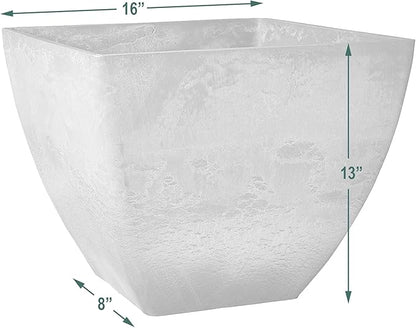 PSW Pot Collection 16x13 inch Plastic/Stone/Wood Composite Square Planter – No Drainage Hole (Drillable), Modern Indoor/Outer Pot for Flowers, Foliage, Succulents, Fairy Gardens, Taupe