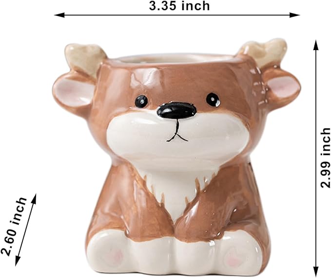 DIYOMR Cute Animals Planter, Mini Ceramic Cartoon Animal Shaped Succulent Flower Pot Indoor Air Plants Holder, Smooth Shiny Decorative Flower Cactus Planter - Plants Not Included (Deer)