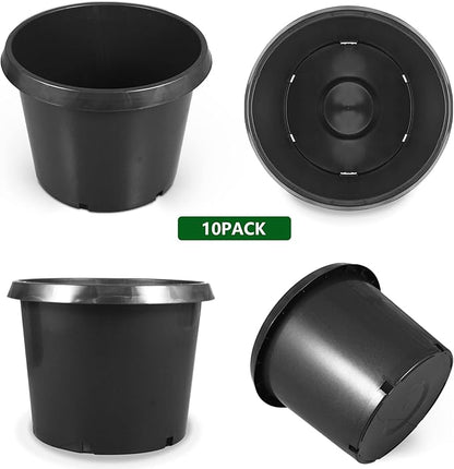 5-Pack 25 Gallon Round Planter Nursery Pots, Flower Plant Container Injection Molded Plastic Nursery Pot Gardening Pots for Indoor Outdoor Vegetables, Succulents, Black