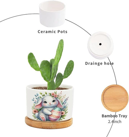DreamAutumn Easter Bunny Rabbit Ceramic Planters Ceramic Pots with Saucers Orchid Pots for Plants Succulents Pots Office Desk Garden Balconys New Home Decor,Gifts for Mom Mother Grandmother
