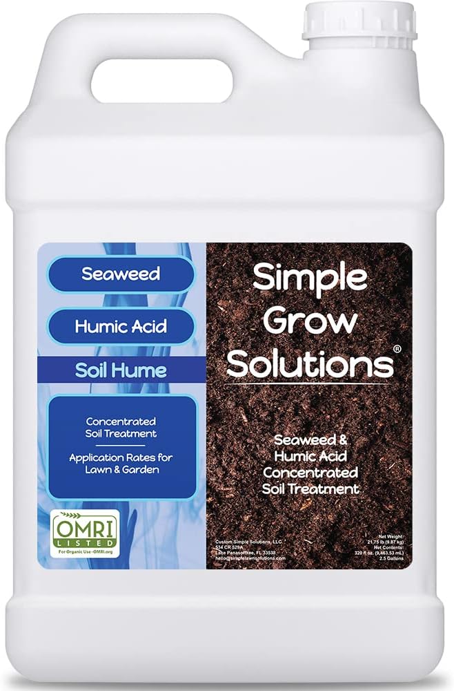 Super Seaweed Humic Fulvic Acid Blend- Liquid Carbon - Soil Hume - Simple Grow Solutions- Natural Lawn & Garden Concentrated Treatment- Increase Nutrient Uptake (2.5 Gallons)