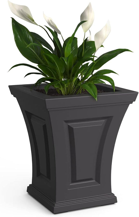 Mayne Cambridge 18in Tall Planter - Graphite Grey - 15.4in x 15.4in x 18in - with Built-in Water Reservoir (4870-GRG)